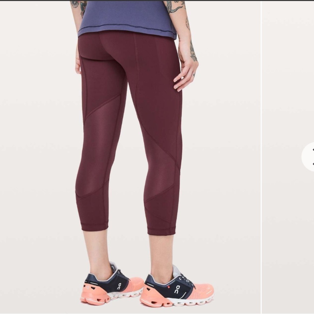 Lululemon Burgundy Mesh Panel Crop Leggings Size 4
